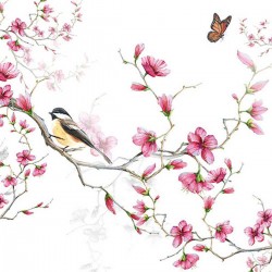 Χαρτοπετσέτα για Decoupage  Birds & Blossoms White