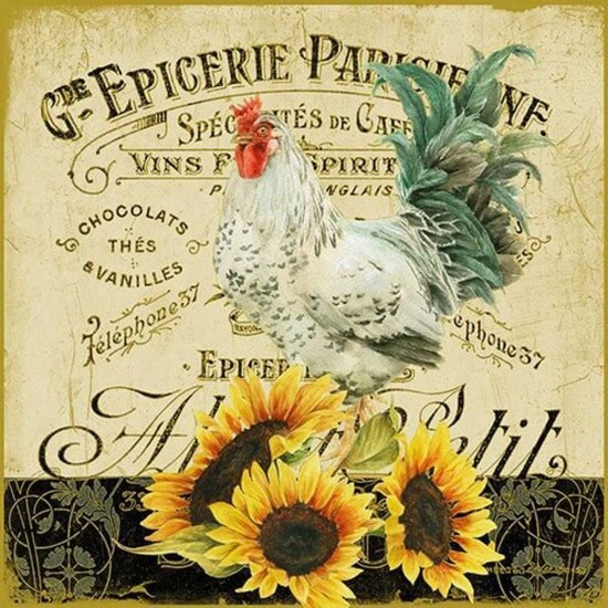 Χαρτοπετσέτα για Decoupage  Rooster & Sunflowers