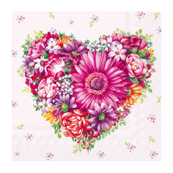 Χαρτοπετσέτα decoupage, 1 τεμ, Καρδιά από λουλούδια