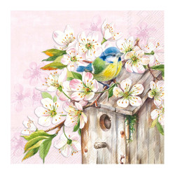 Χαρτοπετσέτα decoupage ,1 τεμ, Πουλάκι σε άνθη κερασιάς