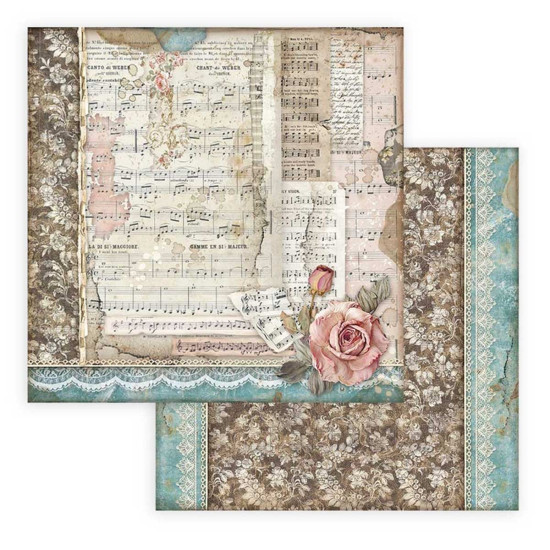 Χαρτί scrapbooking διπλής όψης 30x30cm Stamperia, Passion, Rose and music