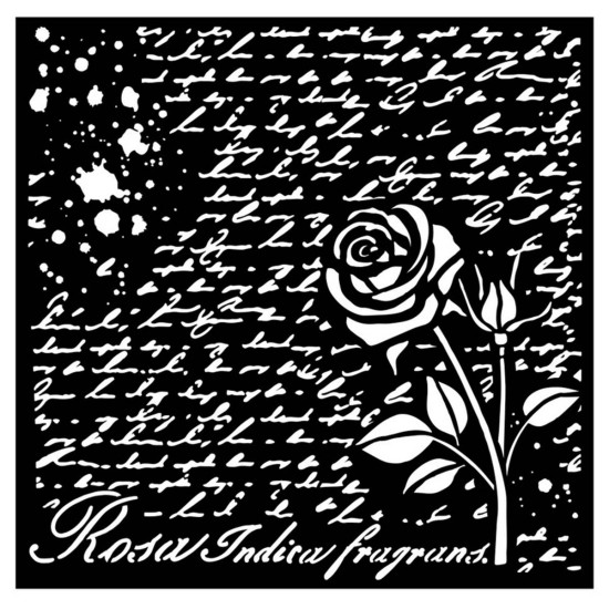 Thick Stencil Stamperia 18x18cm, Rose Perfume, Manuscript with rose